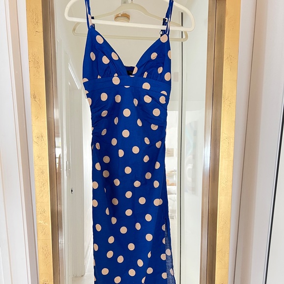 Zara Dresses Zara Polka Dot Midi Dress Blue Poshmark